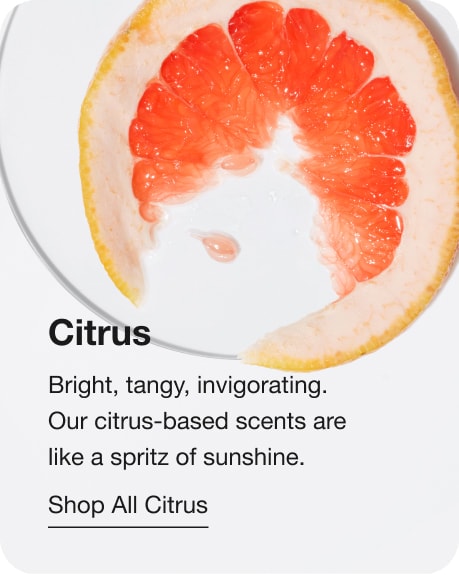 Citrus. Bright, tangy, invigorating.  Our citrus-based scents are like a spritz of sunshine. Shop All Citrus