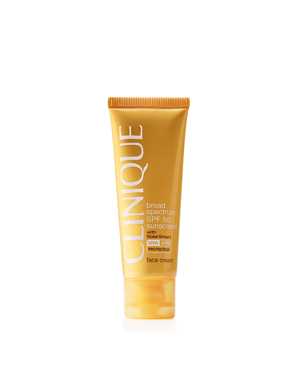 Broad Spectrum SPF 50 Sunscreen Face Cream, Creamy, oil-free face sunscreen with innovative SolarSmart technology protects + gives skin an antioxidant boost.