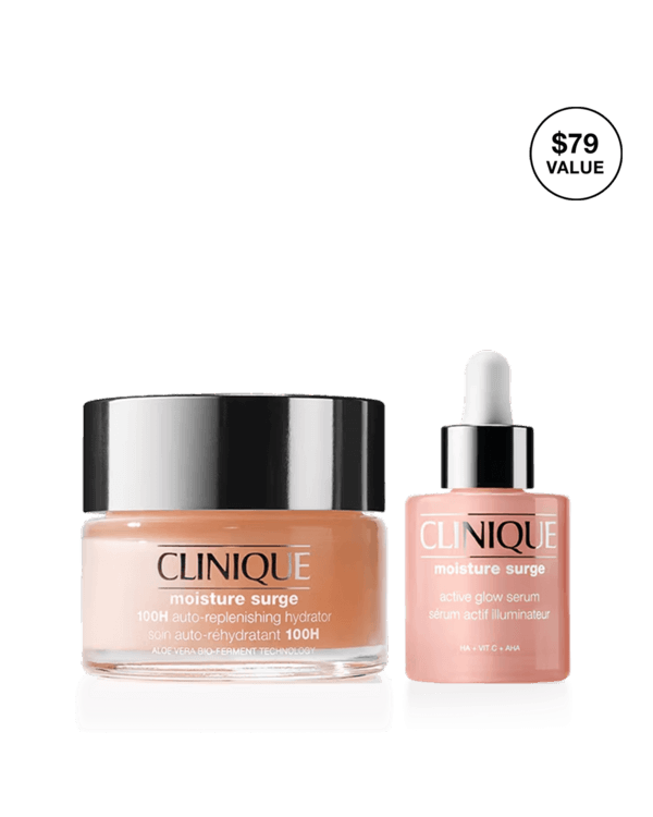Moisture Surge™ Dewy Glow Power Pair <br><s>$79</s> <span style="color: #ba0000;">$67</span> at checkout, Gold Medalist Tara Davis-Woodhall’s ultimate power pair for unstoppable glow.