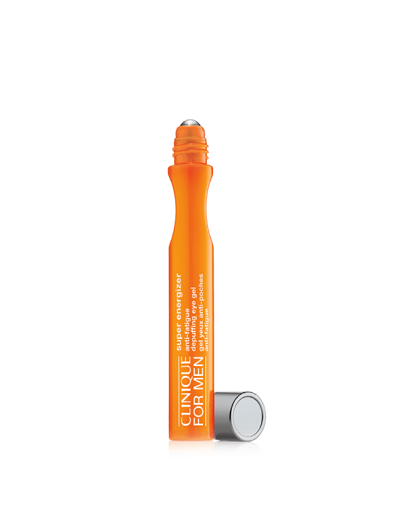 Clinique For Men Super Energizer™ Anti-Fatigue Depuffing Eye Gel, Cooling roll-on gel instantly re-energizes and brightens tired-looking eyes.