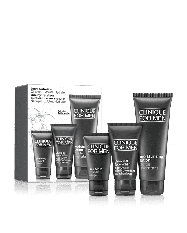 Daily Hydration Set: Cleanse. Exfoliate. Hydrate., Simple skincare favorites to keep him looking and feeling his best. A $54 value.