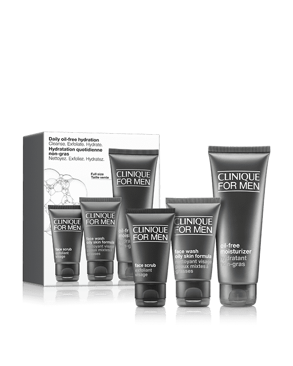 Daily Oil-Free Hydration Set: Cleanse. Exfoliate. Hydrate, All he needs to keep oily skin cleansed, exfoliated, and hydrated. A $53 value.