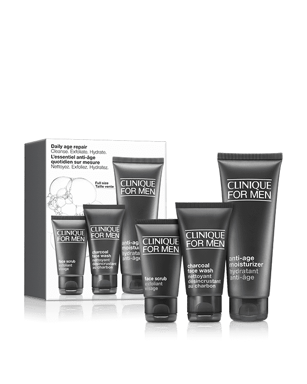 Daily Age Repair Set: Cleanse. Exfoliate. Hydrate, All he needs for fresh, younger-looking skin. A $68 value.