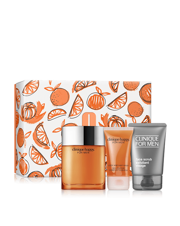 Happy For Him, A fresh fragrance and grooming set for men. A $180 value.