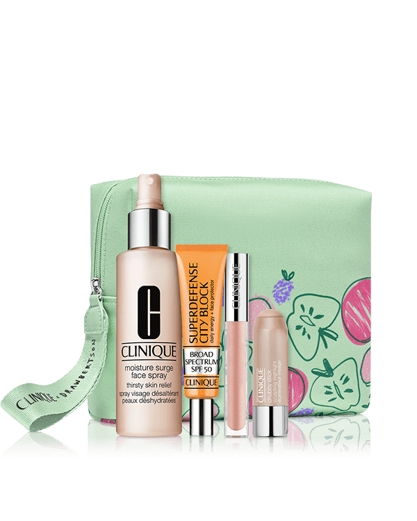 Sunny Day Staples Set, Everything you need for a fresh, glowing summer look. $45 with any eligible purchase. A $159 value.