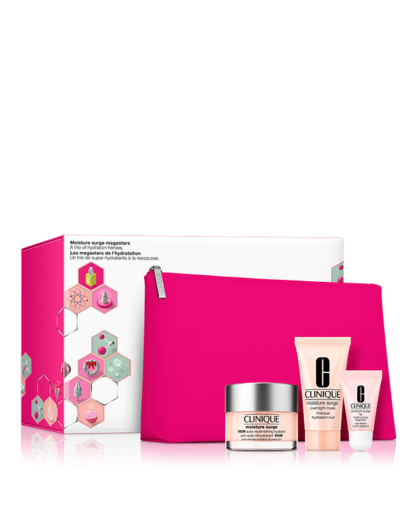 Moisture Surge Megastars, A trio of hydration heroes in one refreshing set. A $73.50 value.