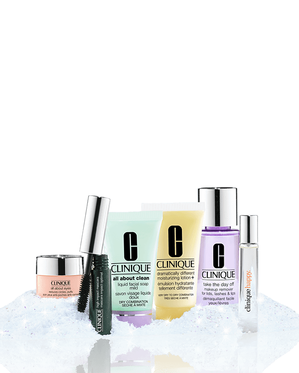Clinique MVPs Mini Set, A collection of Clinique’s skincare and makeup fan-favorites, perfect for travel. A $59.00 value.