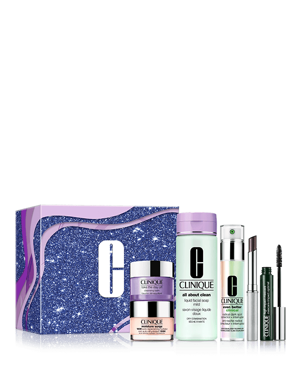 Clinique Icons Set, A collection of Clinique skincare and makeup fan-favorites, including five full-size products. A $173.00 value.