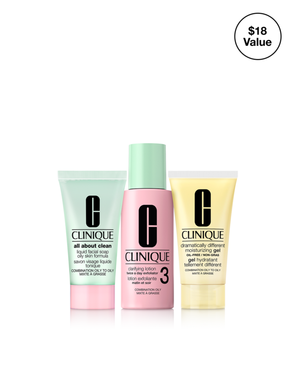 Healthy Skin Routine: Mini 3-Step Kit For Combination Oily Skin, A dermatologist-developed 3-step skincare system, in trial-perfect mini sizes. A $18 value.