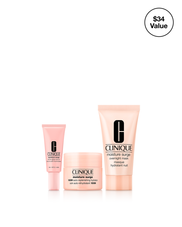 Hydration Heroes: Mini Moisture Surge Kit, A trio of hydration heroes for a dewy glow, in trial-perfect mini sizes. A $34 value.