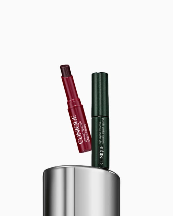 Cult Classics On The Go: High Impact Mascara + Black Honey Mini Set , Two most-loved minis for lashes and lips. Includes Clinique’s lip legend in cult-classic shade Black Honey and fan-favorite mascara for eye drama.