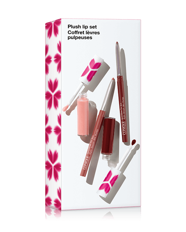 Plush Lip Makeup Set, A sweet set featuring two Clinique lip duos, including our most-loved gloss in Black Honey Pop. A $52.00 value.