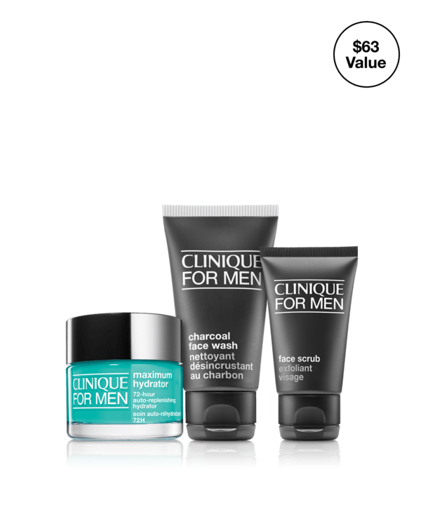 Clinique For Men: The Intense Hydration System Skincare Set, An intensely hydrating skincare routine for drier skin types. A $63 value.