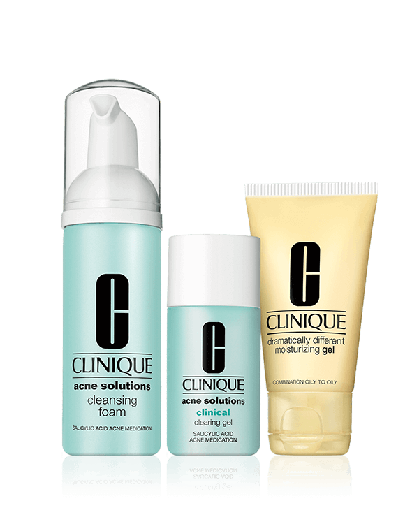Acne Solutions™ Clinical Clearing Kit, A 3-piece travel kit for clearer skin powered by Acne Solutions™ Clinical Clearing Gel.